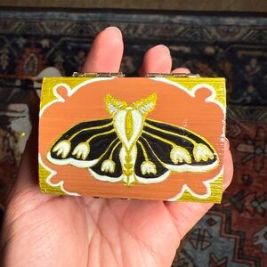 Hand-Painted Moth Wooden Box